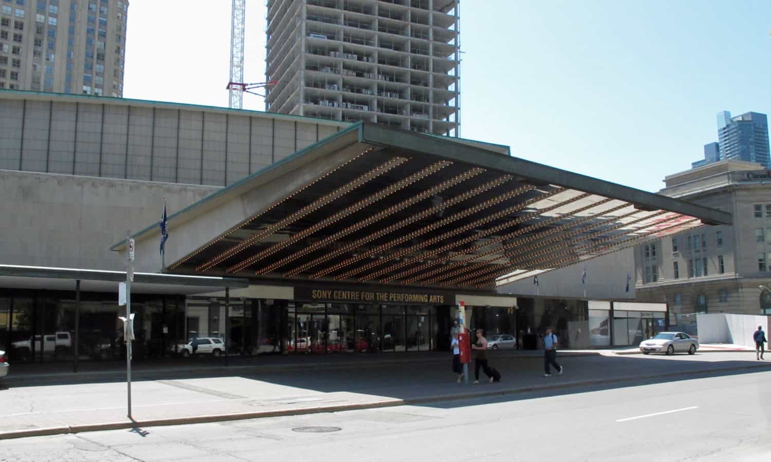 Main entrance under the cantilevered canopy