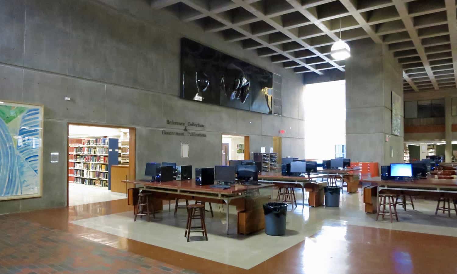 View of the Great Hall with its waffle slab ceiling