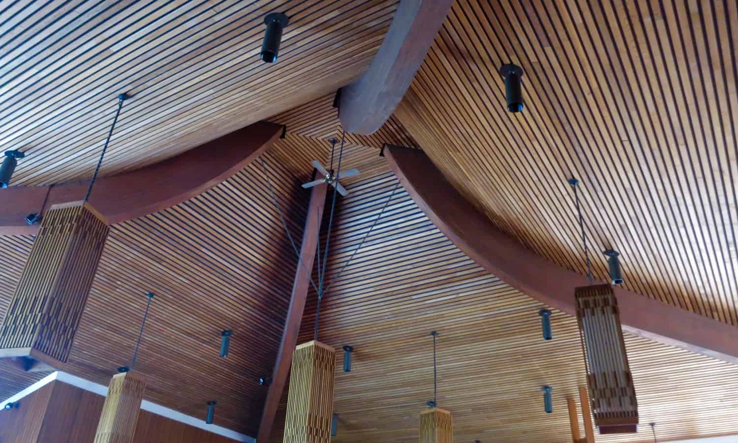 Detail of the wooden ceiling in the sanctuary highlighting the uplift