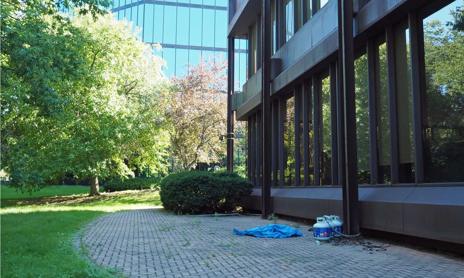 View across the north elevation's east wing highlighting the edge of the lounge