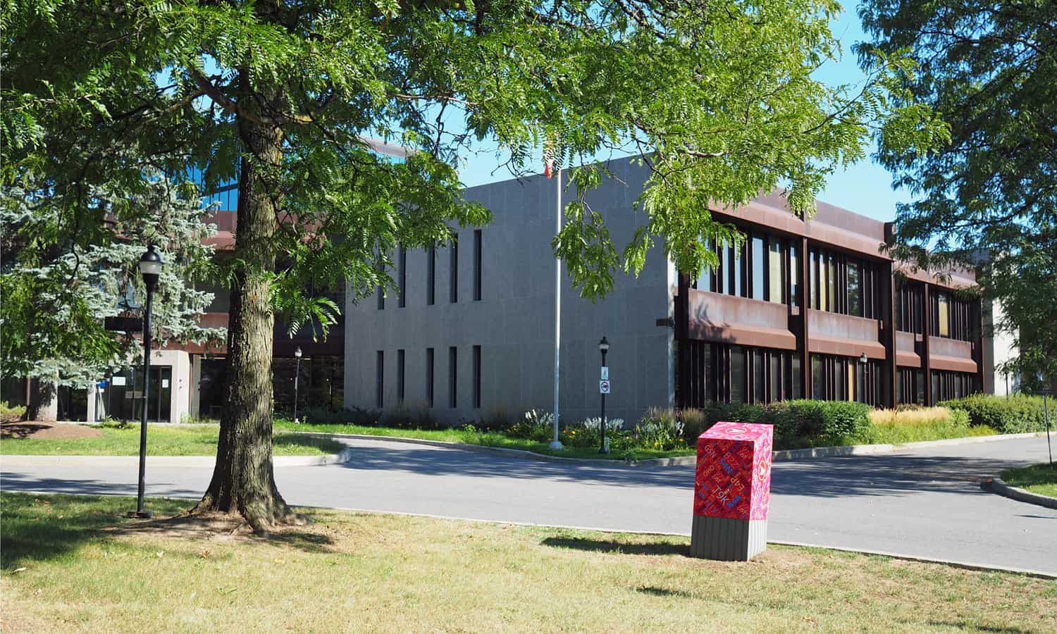 North end of the south wing with the main entrance on the left