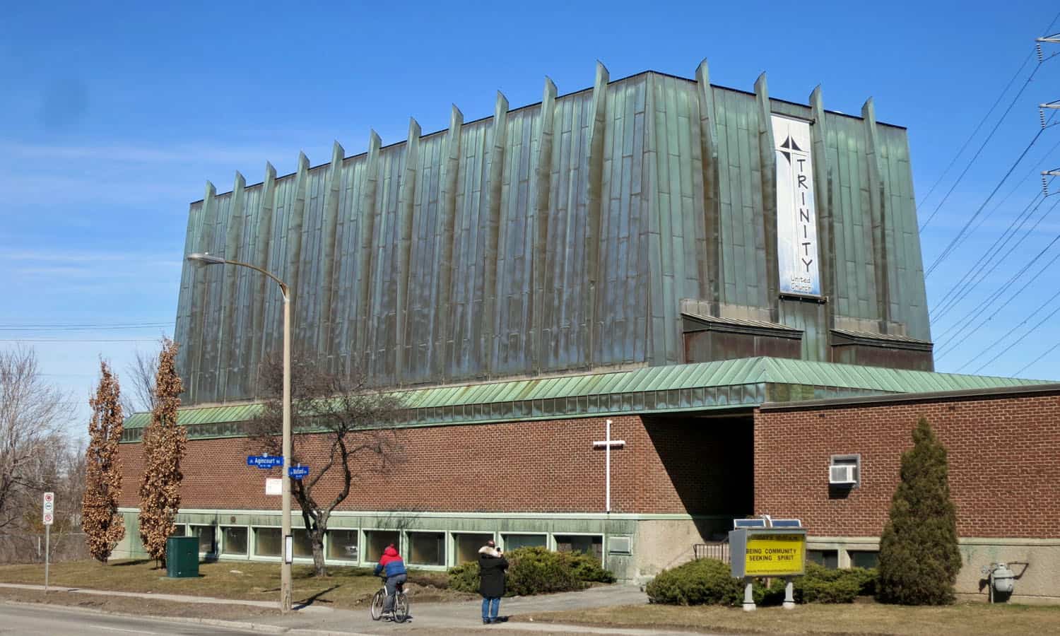 The concrete base, brick ground floor and copper roof as viewed from the south-west