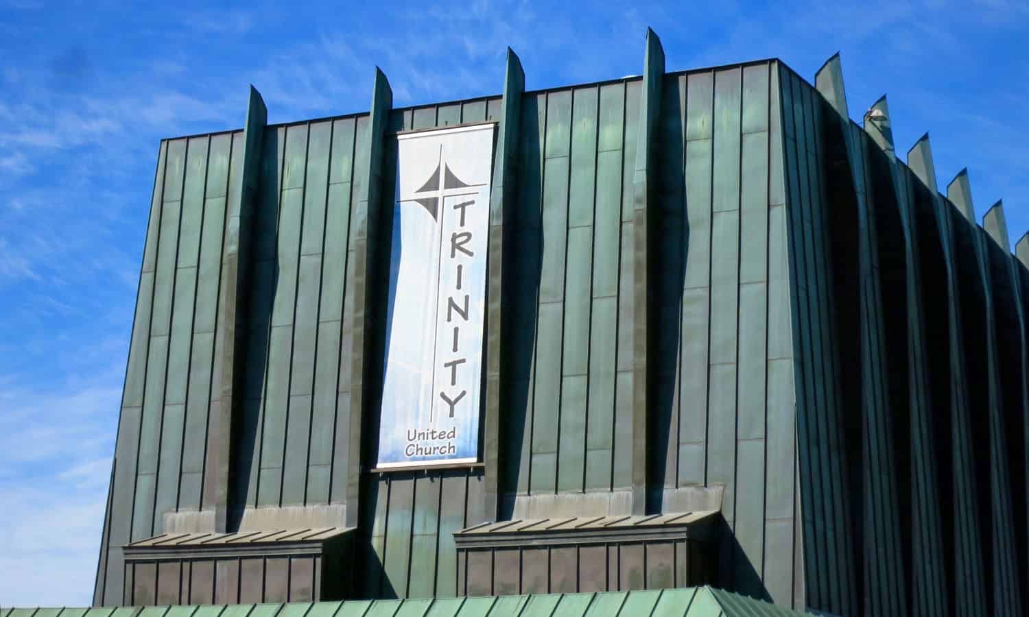 The roof and structural columns with their standing-seam copper cladding